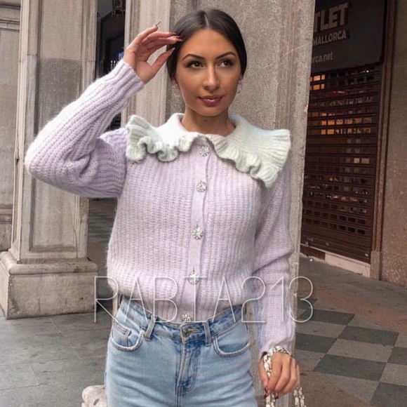 LAST 1!🔥ZARA COMBINATION BIB COLLAR KNIT CARDIGAN - Picture 2 of 16